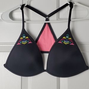 Pink Victoria's Secret Black Embroidered Racerback